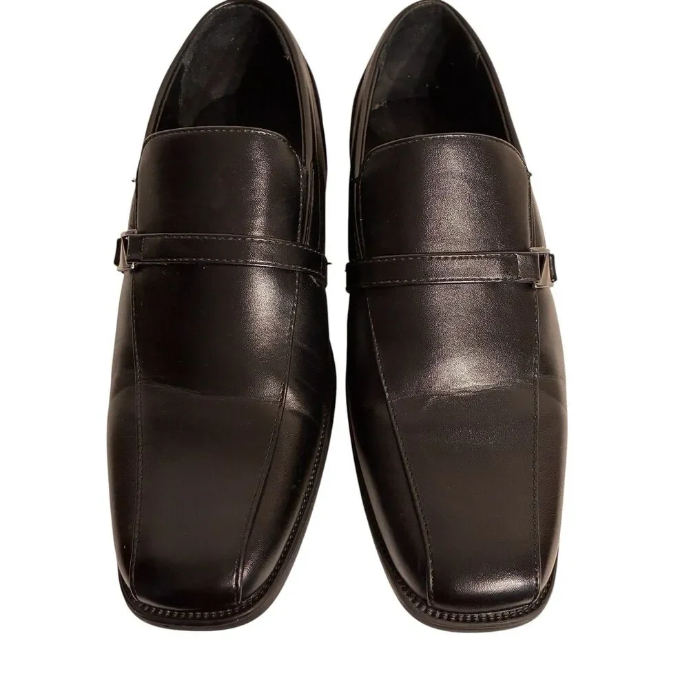 Men’s Perry Ellis Portfolio Black Faux Leather Dress Shoes W/ Square Toe. Size 6